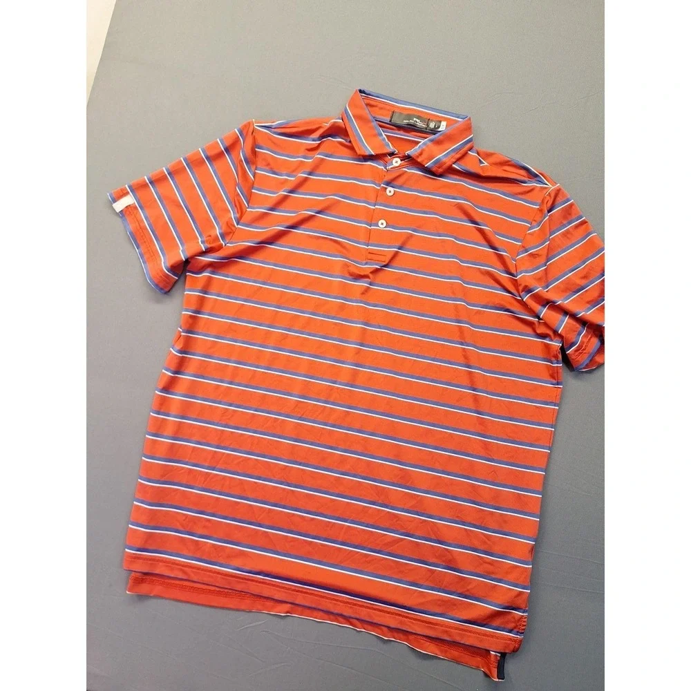 RLX‎ Ralph Lauren Polo Mens Large Red White Blue Striped Golf Preppy County Club